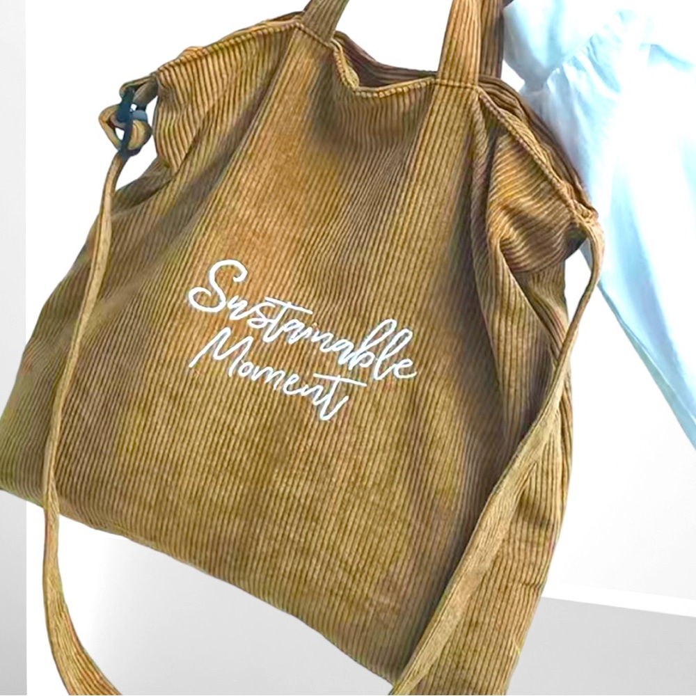 “DENVER” Large carmel Corduroy Tote Bag, Casual Trendy Shoulder Bag With Zipper